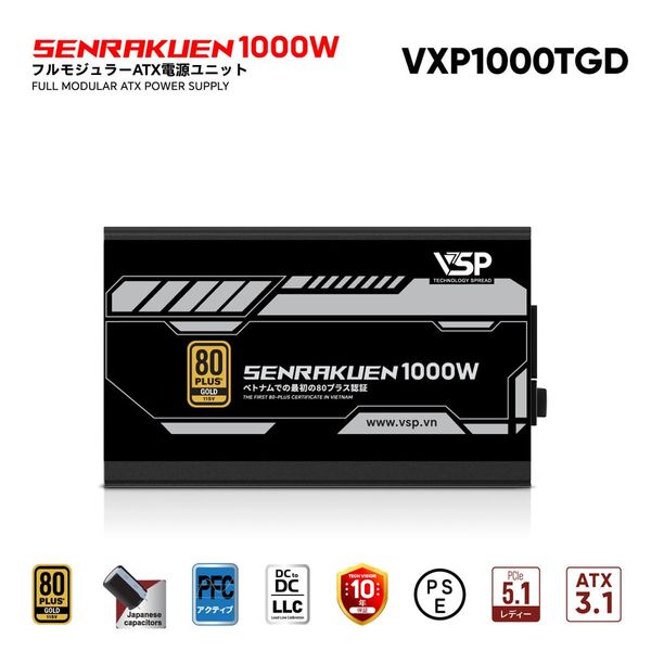 Bộ Nguồn Máy Tính VSP JPN SENRAKUEN VXP1000TGD 1000W 80 Plus Gold Full Modular ATX 3.1 PCIe 5.1