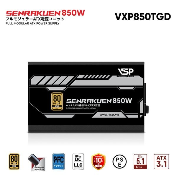 Nguồn VSP JPN SENRAKUEN VXP850TGD 850W 80 Plus Gold Full Modular ATX 3.1 PCIe 5.1