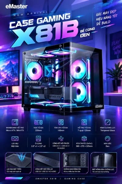 Case Gaming E-MASTER X81-B M-ATX/ITX Kính Cường Lực