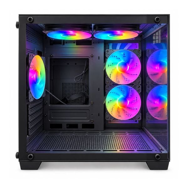 Case YUNSI 240 PRO sẵn 5 fan RGB, M-ATX, Hỗ trợ AIO 240mm, 2 kính cường lực, Đen/Trắng