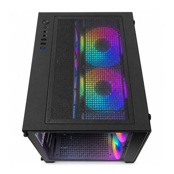Case YUNSI 240 PRO sẵn 5 fan RGB, M-ATX, Hỗ trợ AIO 240mm, 2 kính cường lực, Đen/Trắng