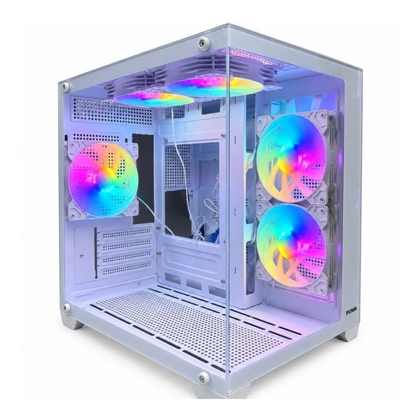 Case YUNSI 240 PRO sẵn 5 fan RGB, M-ATX, Hỗ trợ AIO 240mm, 2 kính cường lực, Đen/Trắng