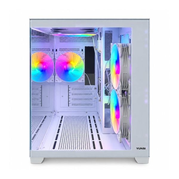 Case YUNSI 240 PRO sẵn 5 fan RGB, M-ATX, Hỗ trợ AIO 240mm, 2 kính cường lực, Đen/Trắng