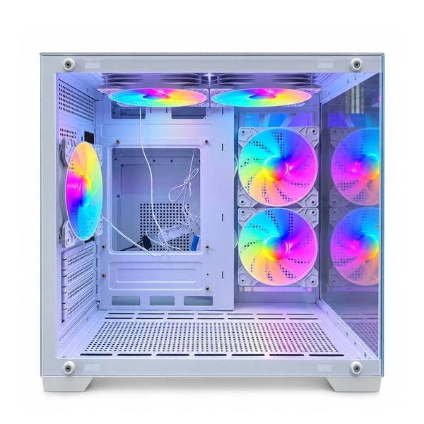 Case YUNSI 240 PRO sẵn 5 fan RGB, M-ATX, Hỗ trợ AIO 240mm, 2 kính cường lực, Đen/Trắng