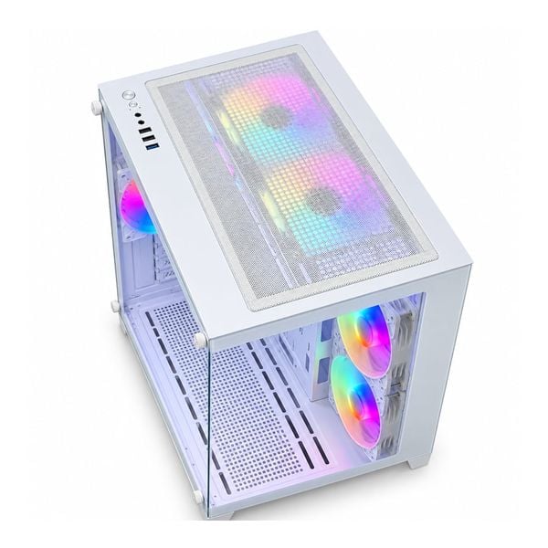 Case YUNSI 240 PRO sẵn 5 fan RGB, M-ATX, Hỗ trợ AIO 240mm, 2 kính cường lực, Đen/Trắng