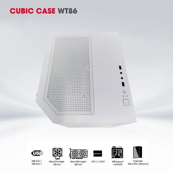 Thùng máy tính Gaming Coolerplus CUBIC WT86 M-ATX - Màu trắng