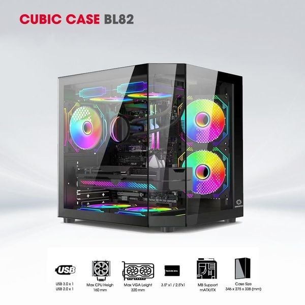 Thùng máy tính Gaming Coolerplus CUBIC BL82 M-ATX - Màu đen
