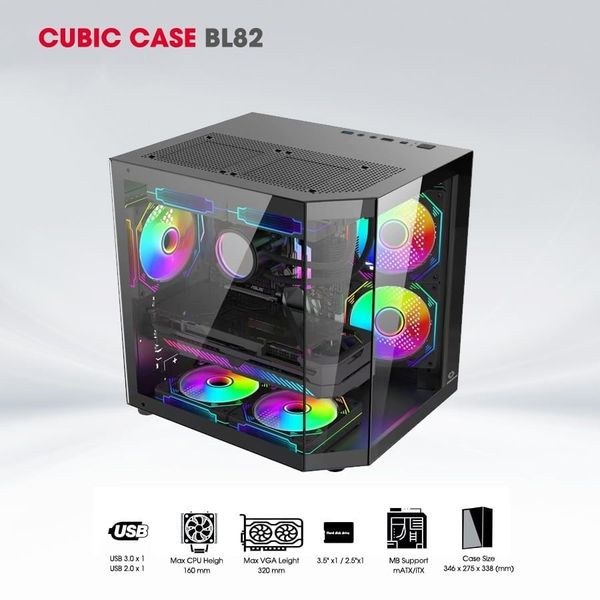 Thùng máy tính Gaming Coolerplus CUBIC BL82 M-ATX - Màu đen
