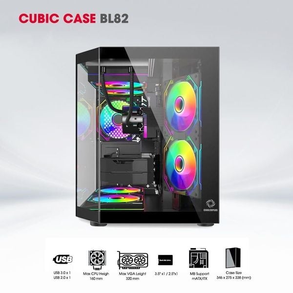 Thùng máy tính Gaming Coolerplus CUBIC BL82 M-ATX - Màu đen