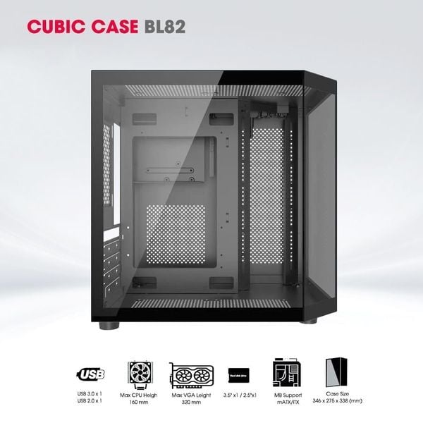 Thùng máy tính Gaming Coolerplus CUBIC BL82 M-ATX - Màu đen