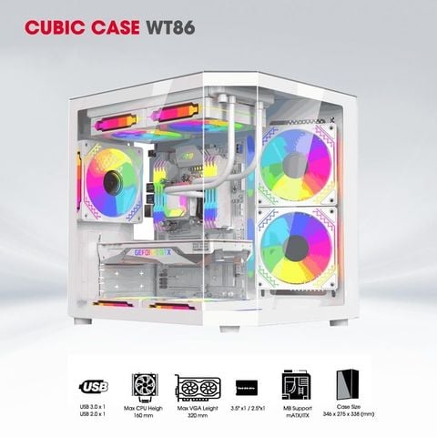 Thùng máy tính Gaming Coolerplus CUBIC WT86 M-ATX - Màu trắng