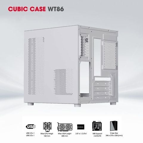 Thùng máy tính Gaming Coolerplus CUBIC WT86 M-ATX - Màu trắng