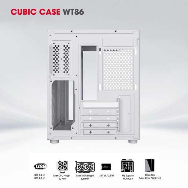 Thùng máy tính Gaming Coolerplus CUBIC WT86 M-ATX - Màu trắng