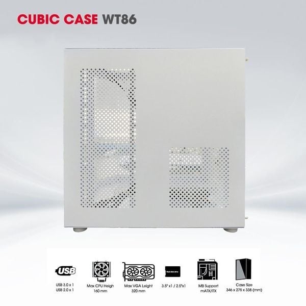 Thùng máy tính Gaming Coolerplus CUBIC WT86 M-ATX - Màu trắng