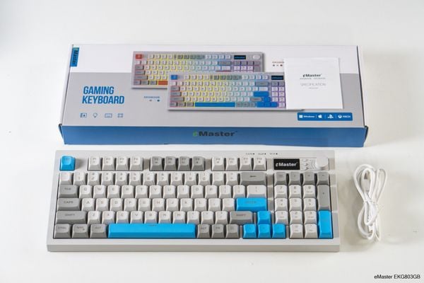 Bàn phím Silent eMaster EKG803GB LED RGB - Màu trắng xanh