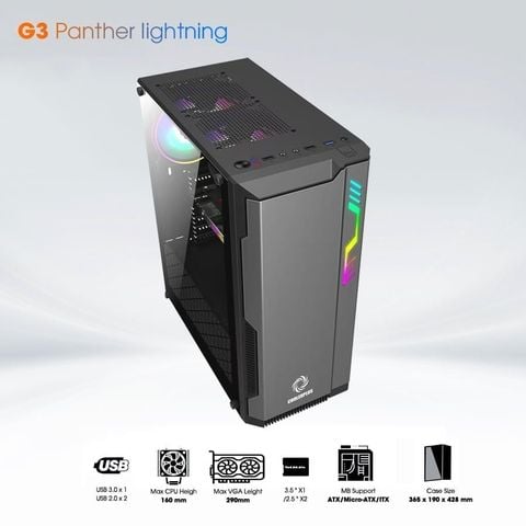 Thùng máy tính Gaming Coolerplus G3 Panther lightning - Màu đen nhám