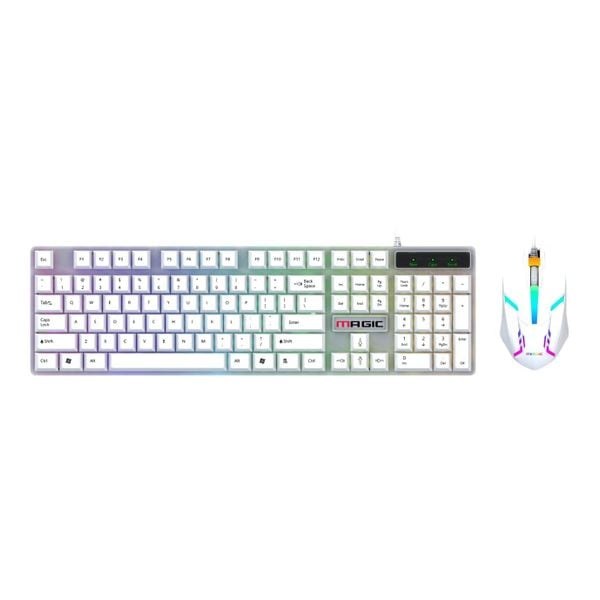 Combo phím chuột Gaming Magic KM-01L LED RGB - Màu trắng