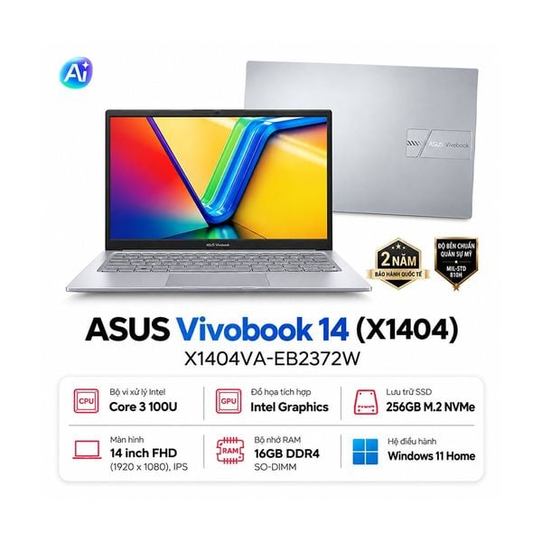 3 Core Pin Laptop ASUS Vivobook 14 X1404VA-EB2372W Core 3 100U 256GB SSD – VI TÍNH ...