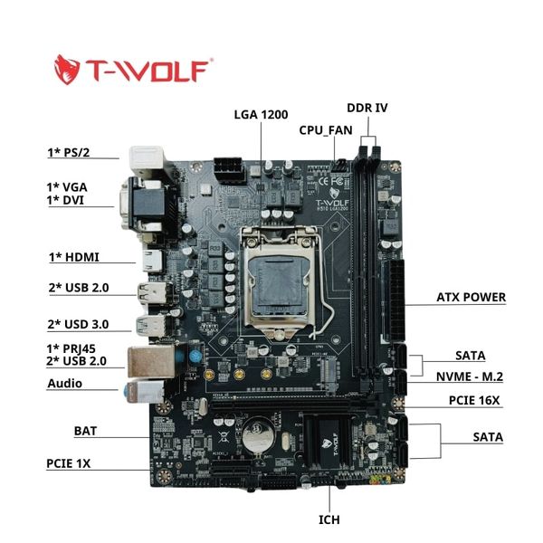 Bo mạch chủ H510 T-Wolf (DDR4, M-ATX, LGA1200)