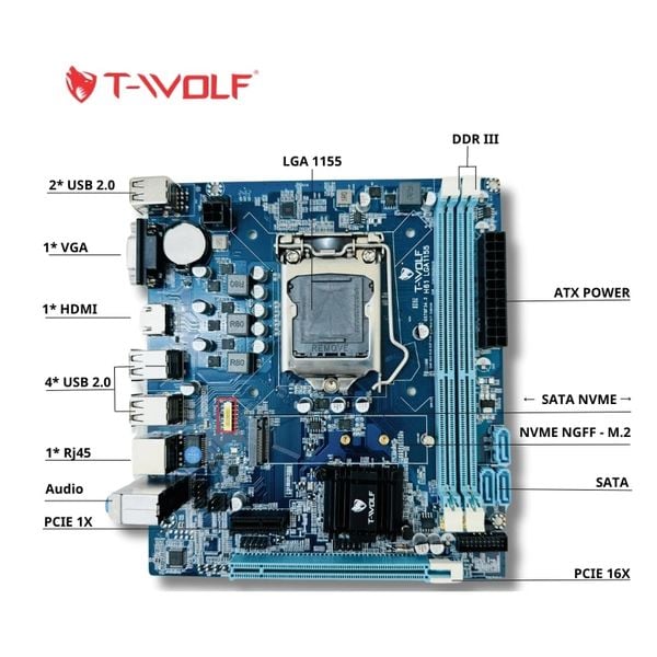 Bo mạch chủ H61 T-Wolf (DDR3, M-ATX, LGA1155)