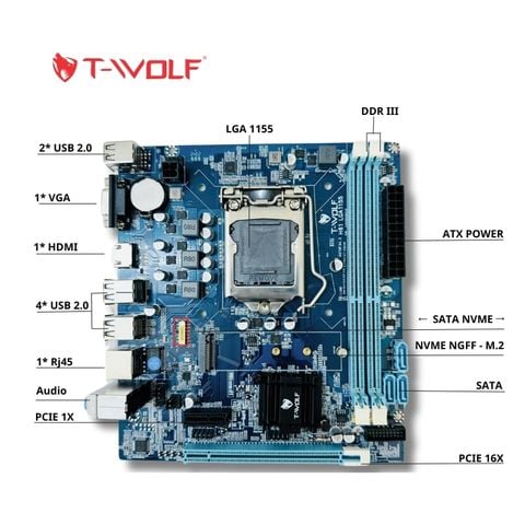 Bo mạch chủ H61 T-Wolf (DDR3, M-ATX, LGA1155)