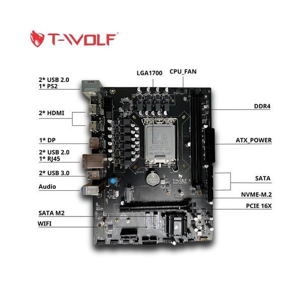 Bo mạch chủ H610 T-Wolf (DDR4, ATX, LGA1700)