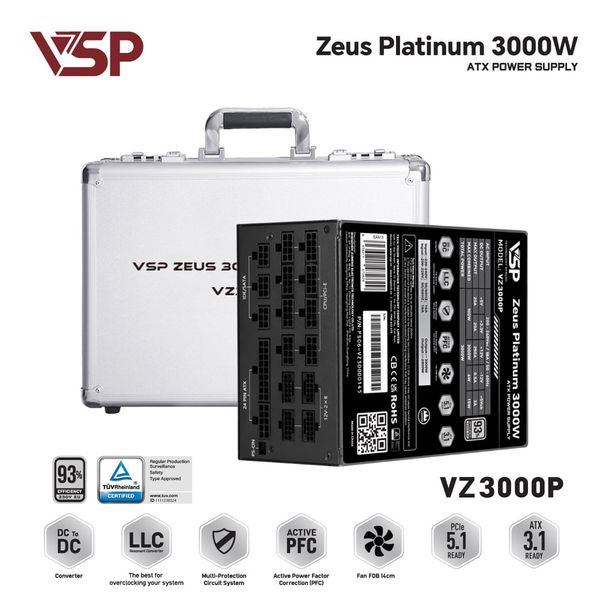 Nguồn VSP Zeus Platinum 3000W VZ3000P 80 PLUS Platinum Full Modular ATX 3.1 PCIe 5.1