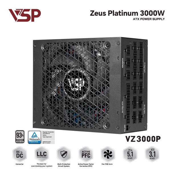 Nguồn VSP Zeus Platinum 3000W VZ3000P 80 PLUS Platinum Full Modular ATX 3.1 PCIe 5.1