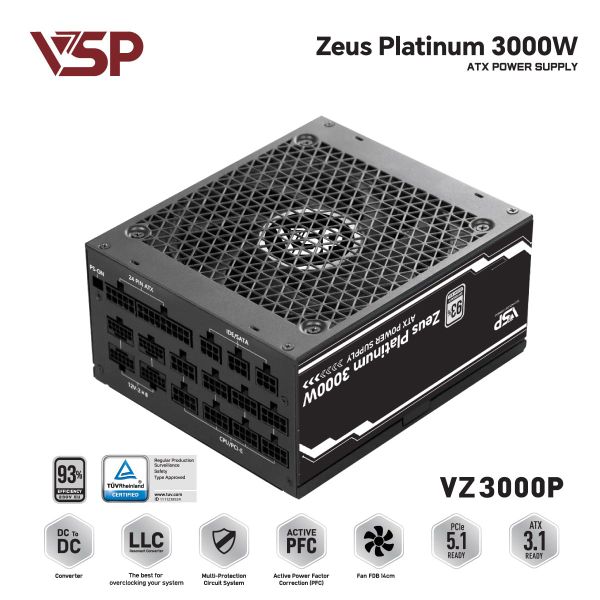 Nguồn VSP Zeus Platinum 3000W VZ3000P 80 PLUS Platinum Full Modular ATX 3.1 PCIe 5.1