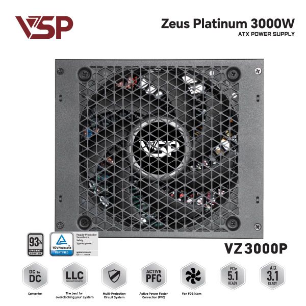 Nguồn VSP Zeus Platinum 3000W VZ3000P 80 PLUS Platinum Full Modular ATX 3.1 PCIe 5.1