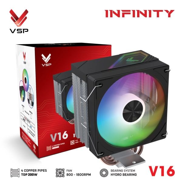 Tản nhiệt khí CPU VSP V16 LED ARGB Đen