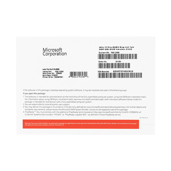 Windows 11 Pro 64-bit Eng Intl 1pk DSP OEI DVD FQC-10528