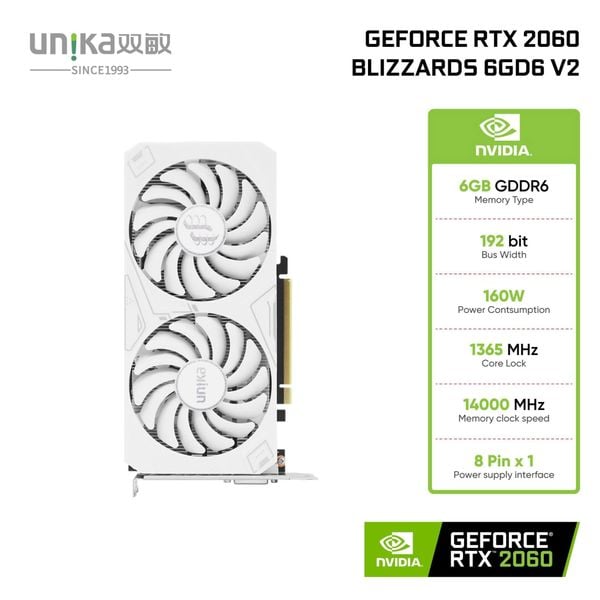 Card màn hình Unika GeForce RTX 2060 Blizzards 6GD6 V2 - Màu trắng