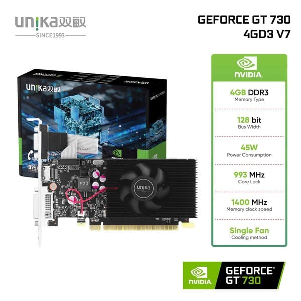 Card màn hình Unika Nvidia GeForce GT 730 4GD3 V7 - Màu đen