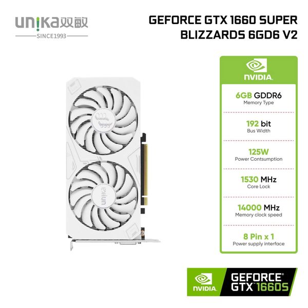 Card màn hình Unika GeForce GTX 1660 Super Blizzards 6GD6 V2 - Màu trắng
