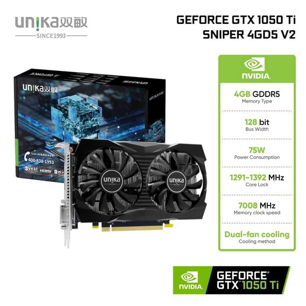 Card màn hình Unika GeForce GTX 1050Ti Sniper 4GD5 V2 - Màu đen