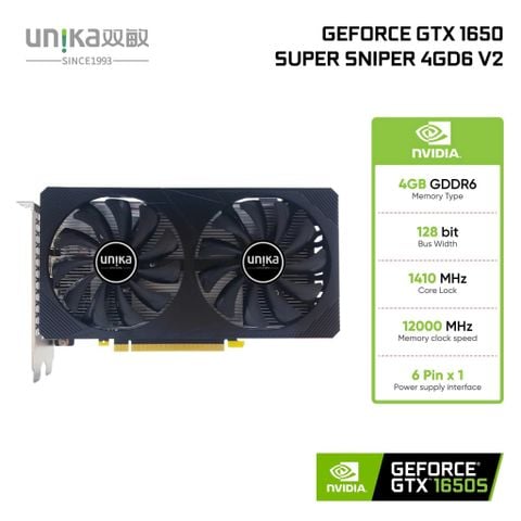 Card màn hình Unika GeForce GTX 1650 Super Sniper 4GD6 V2 - Màu đen