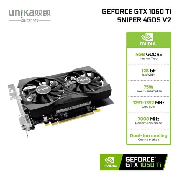 Card màn hình Unika GeForce GTX 1050Ti Sniper 4GD5 V2 - Màu đen