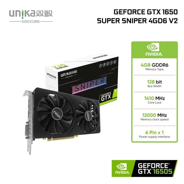 Card màn hình Unika GeForce GTX 1650 Super Sniper 4GD6 V2 - Màu đen