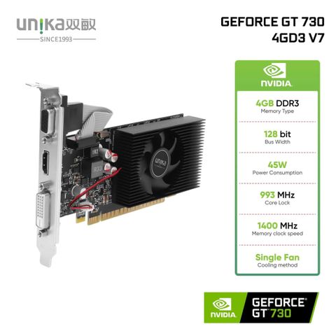 Card màn hình Unika Nvidia GeForce GT 730 4GD3 V7 - Màu đen