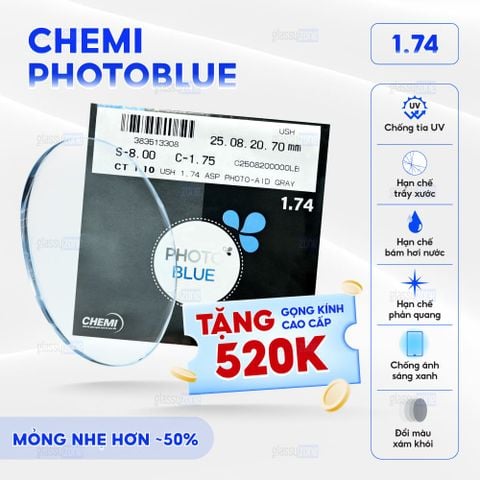 Tròng kính đổi màu Chemi PhotoBlue 1.74