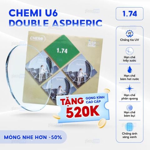 Tròng kính siêu mỏng chống ánh sáng xanh Chemi U6 1.74 DAS