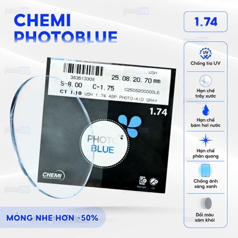 Tròng kính đổi màu Chemi PhotoBlue 1.74