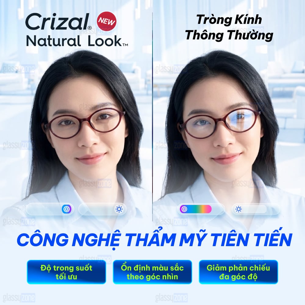 Tròng kính chống ánh sáng xanh, chống phản quang Essilor Crizal Natural Look