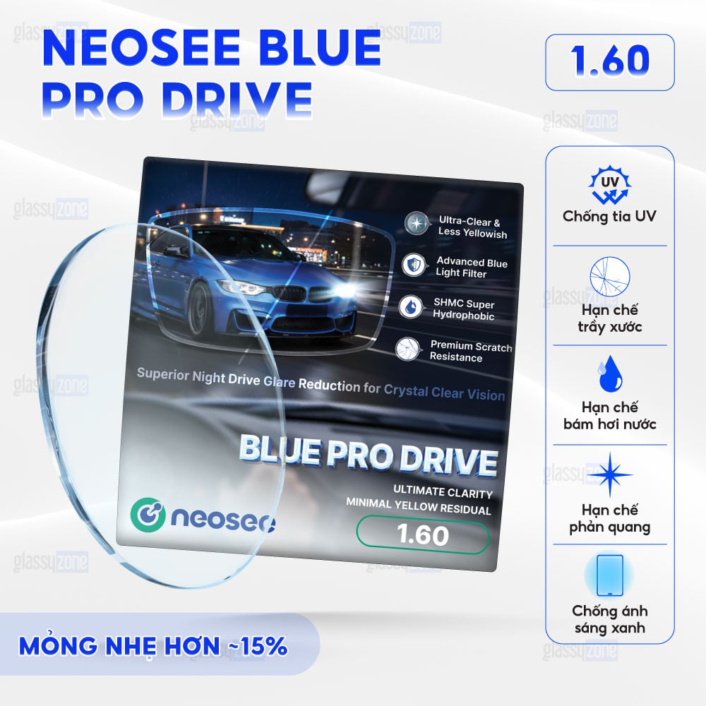 Tròng kính chống chói Neosee Blue Pro Drive