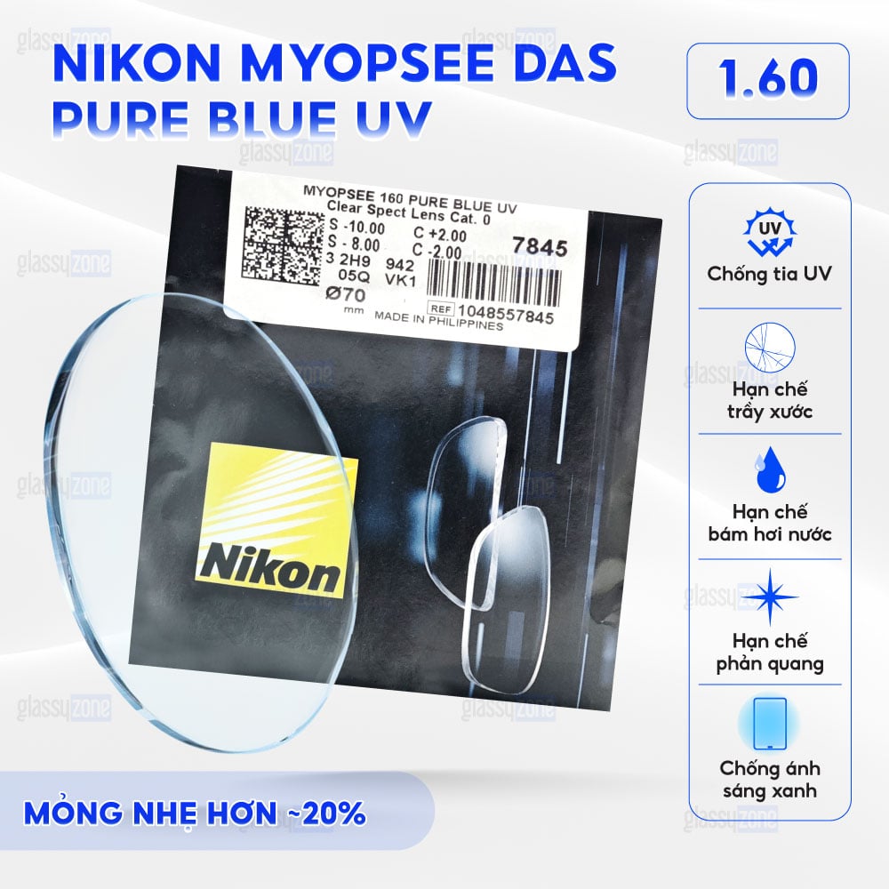 Tròng kính Nikon Myopsee DAS Pure Blue UV