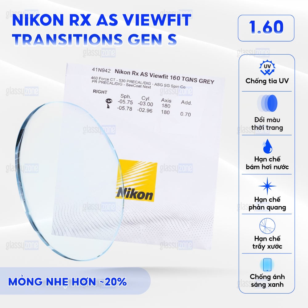Tròng kính đánh Nikon Rx AS Viewfit Transitions Gen S