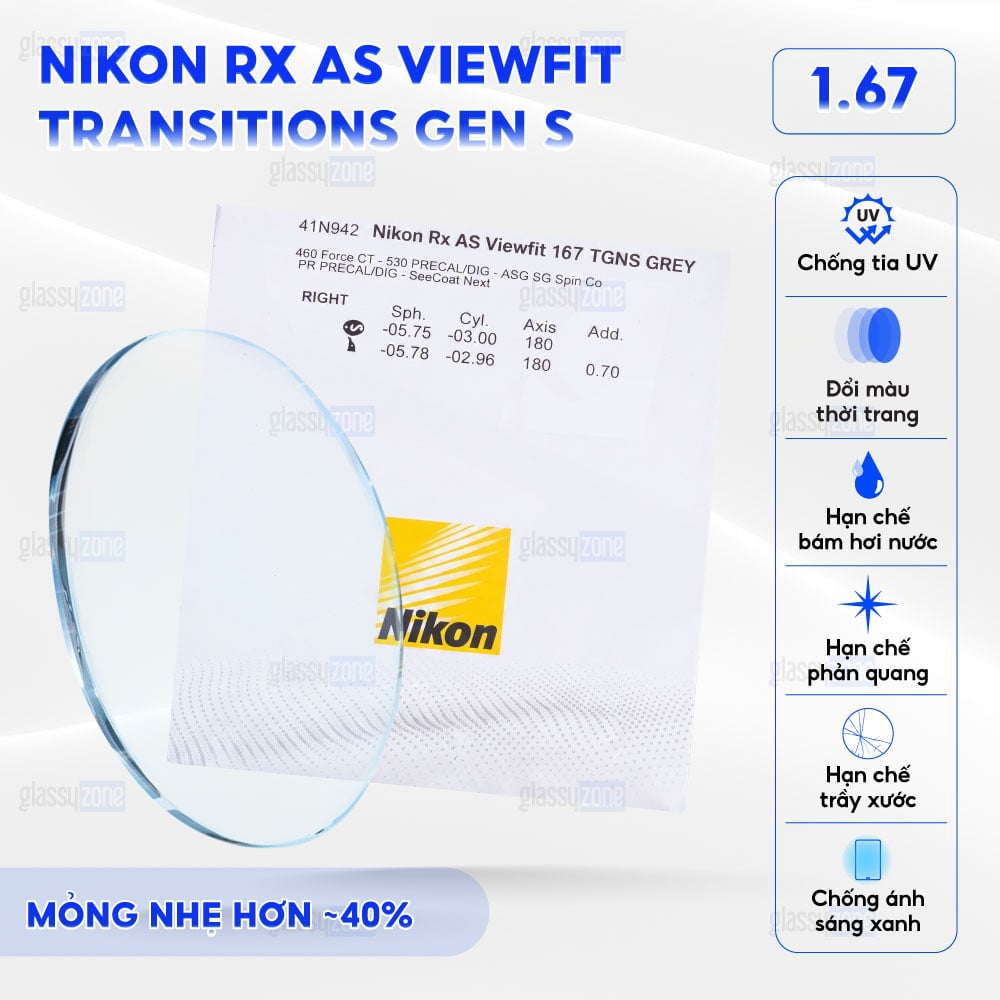 Tròng kính đánh Nikon Rx AS Viewfit Transitions Gen S
