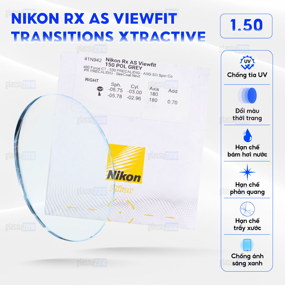 Tròng kính đánh Nikon Rx AS Viewfit Transitions Xtractive