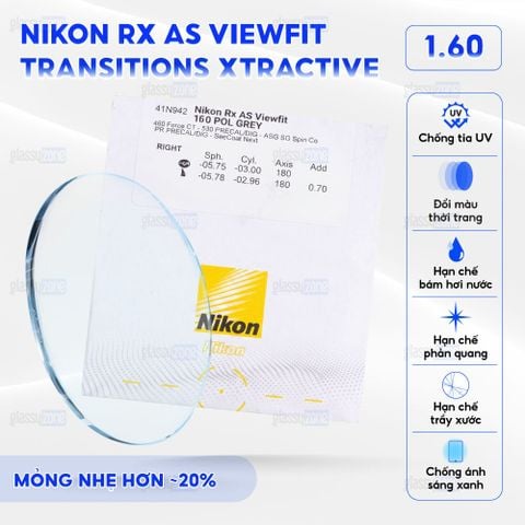 Tròng kính đánh Nikon Rx AS Viewfit Transitions Xtractive